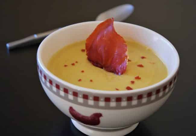 Velouté de patate douce au jambon ibérique