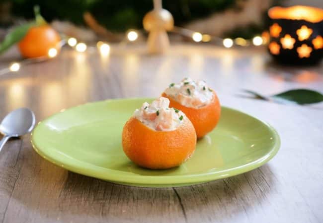 Clémentine farcie aux crevettes et fromage frais