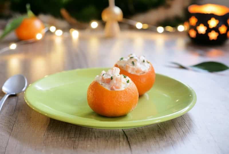 Clémentine farcie aux crevettes et fromage frais