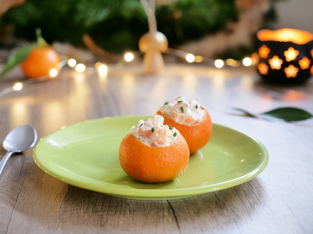 Clémentine farcie aux crevettes et fromage frais