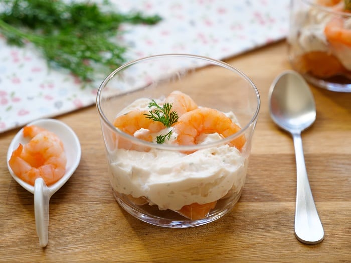 Verrine mousse de saumon fumé et crevettes