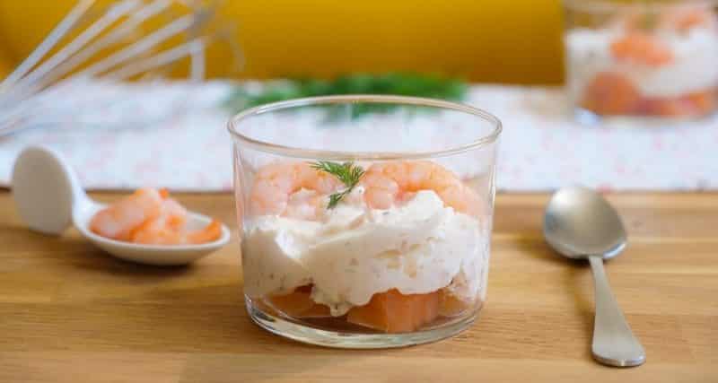 Verrine mousse de saumon fumé et crevettes