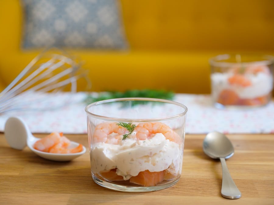 Verrine de mousse de saumon fumé crevettes