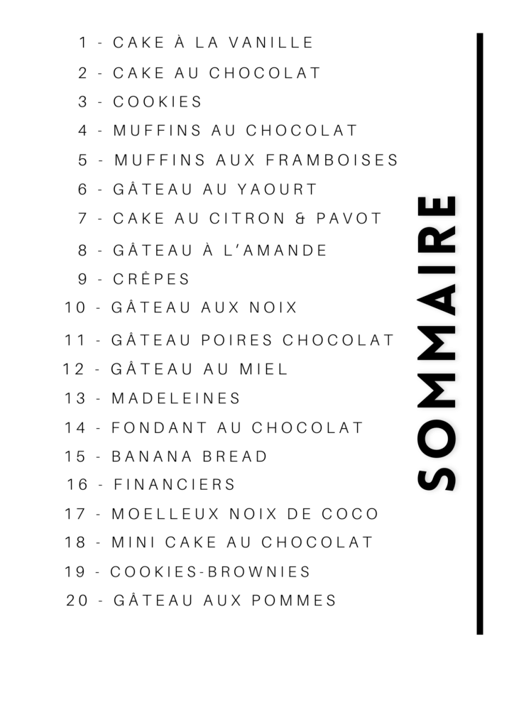 Sommaire EBOOK 20 Recette gourmande