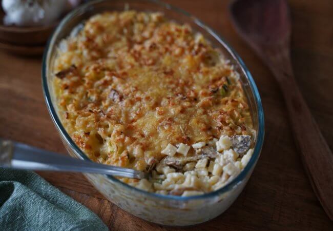 Gratin de crozets champignons courgettes