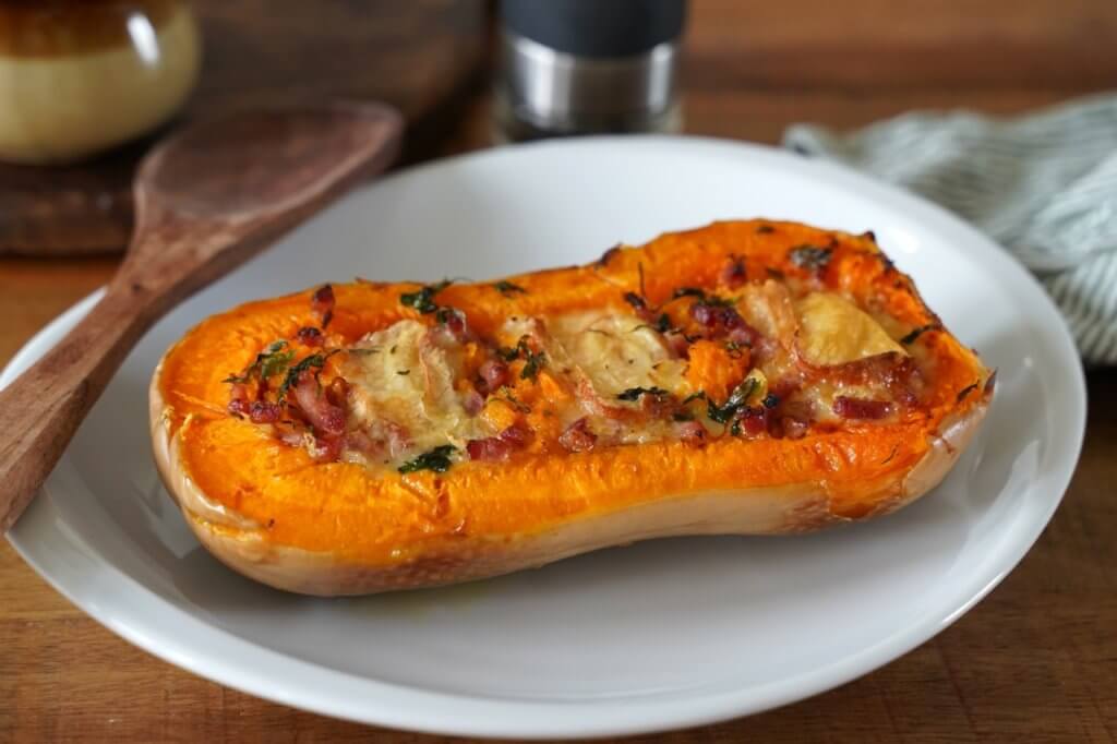 Butternut farcie au fromage et lardons