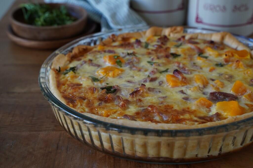 tarte salée au potimarron, lardons fumés