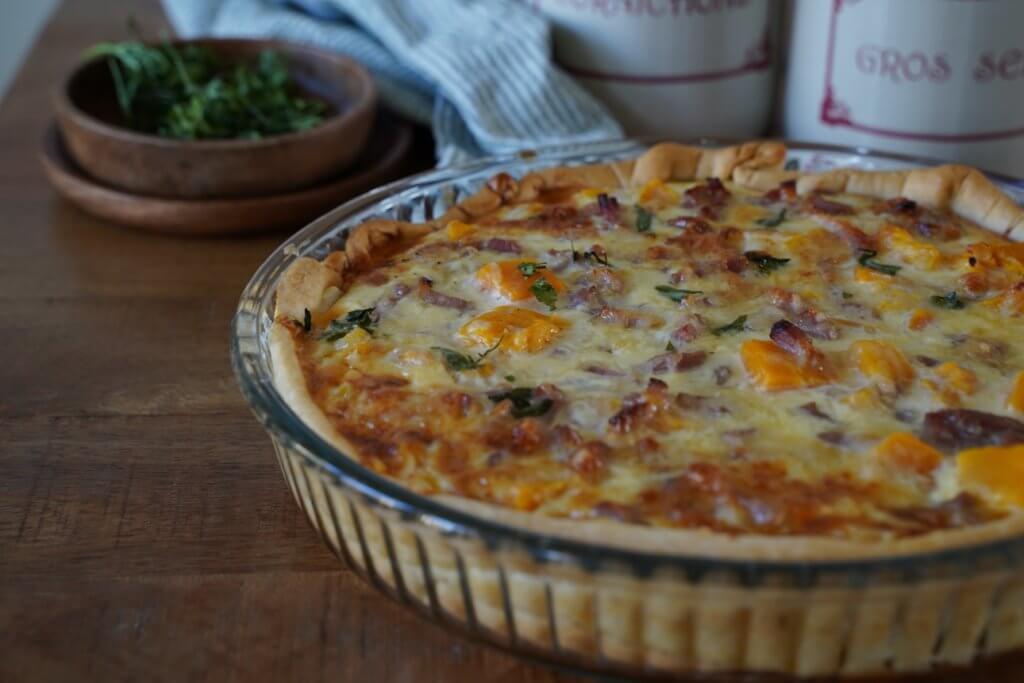 Tarte salée au potimarron, lardons fumés