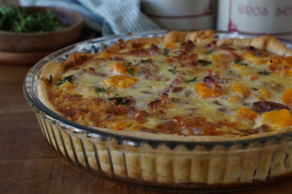 recette tarte salée au potimarron, lardons fumés