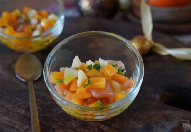 Verrine de tartare kaki saumon