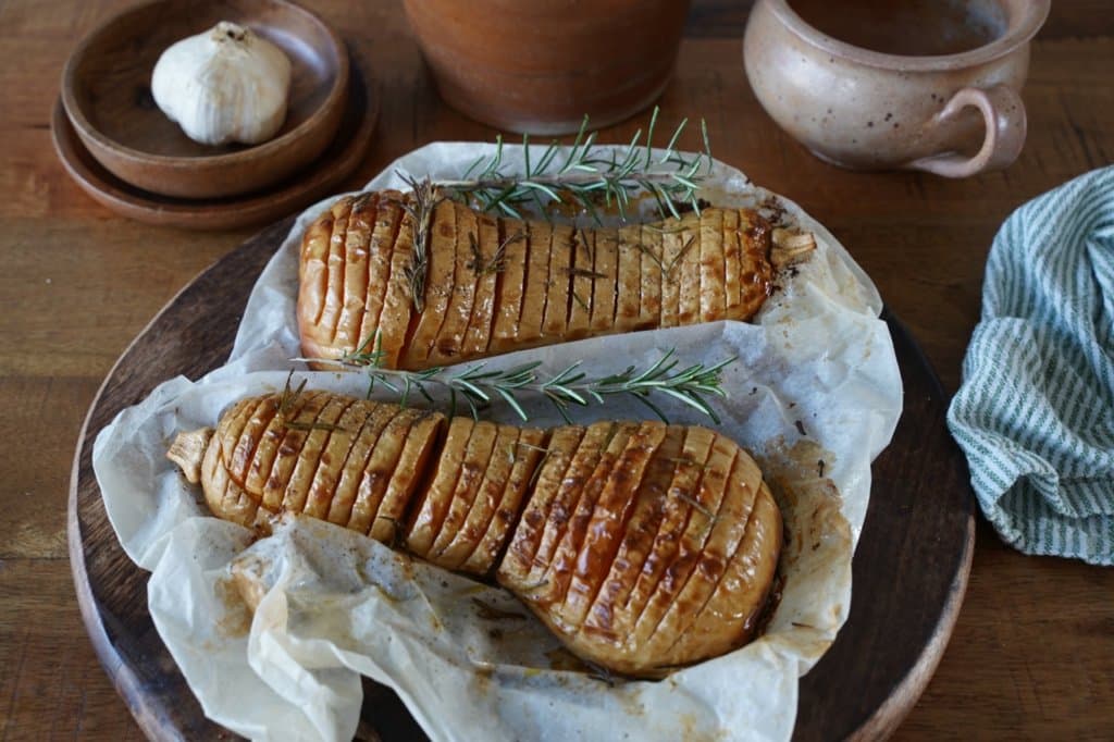 Courge butternut au four façon hasselback