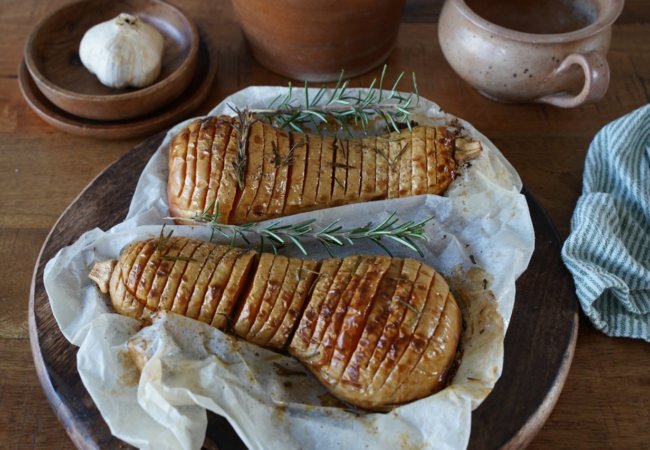 Courge butternut au four façon hasselback