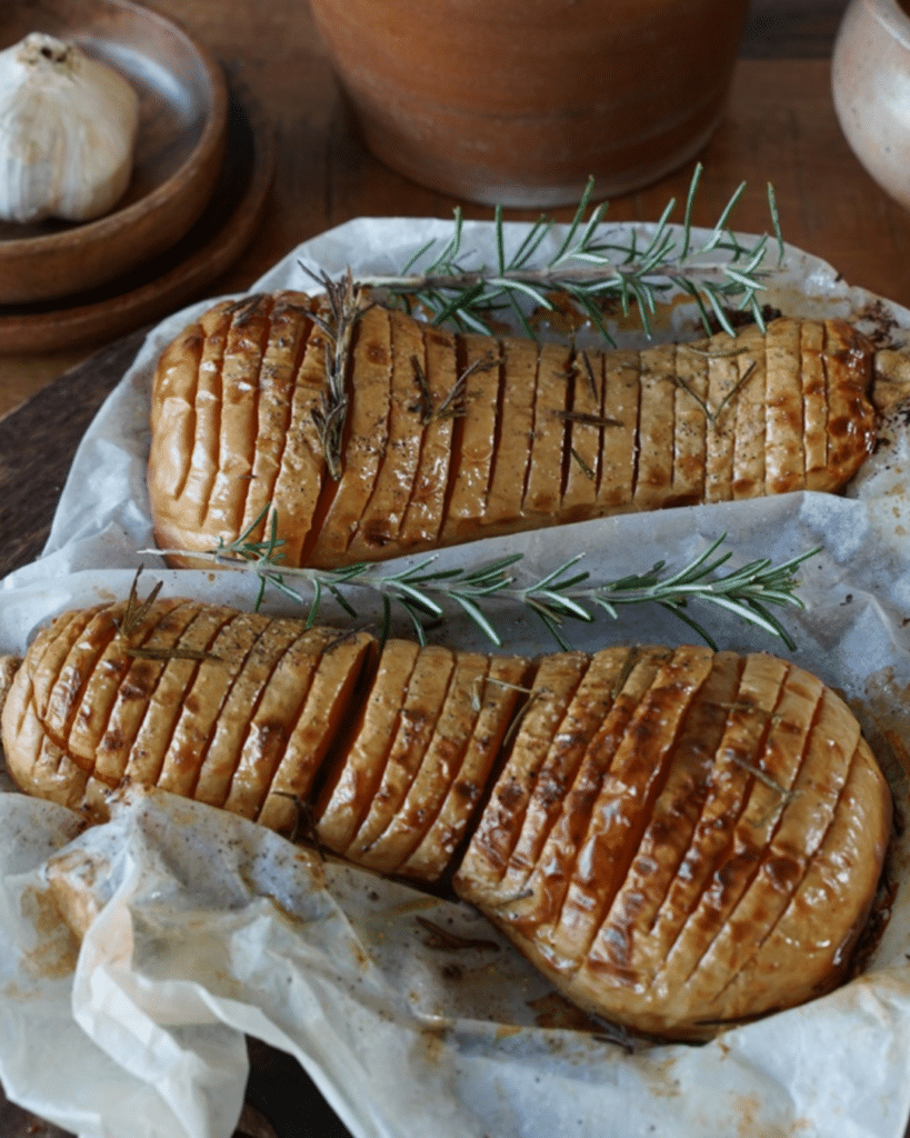 Courge butternut rotie au four façon hasselback