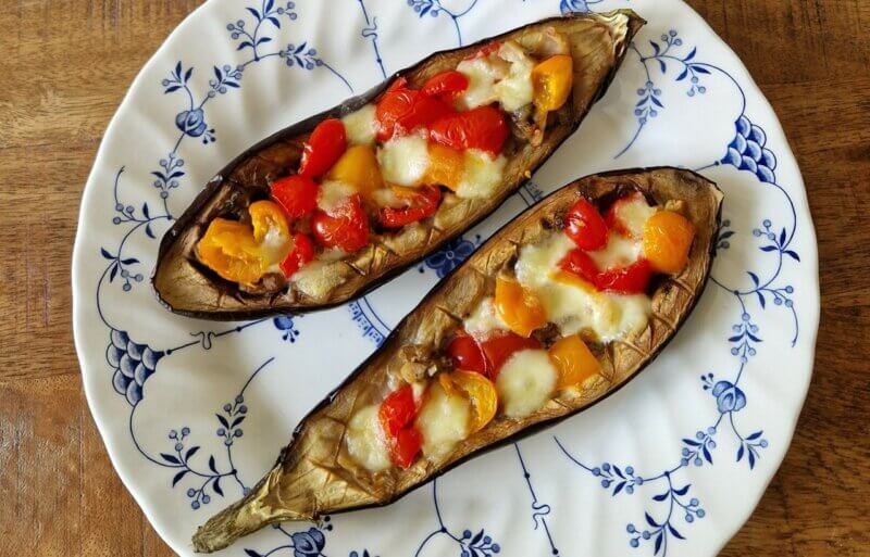 aubergine farcie végétarienne tomates mozzarella