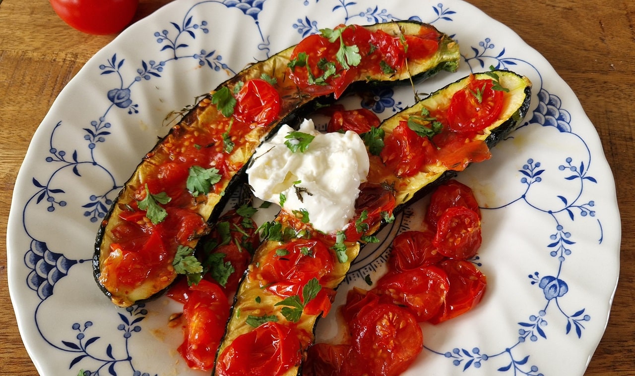 Courgettes farcies tomates et burrata