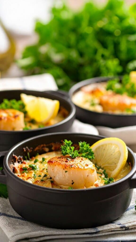 Cassolette de noix de Saint-Jacques gratinée au four | Aux Fourneaux Cassolette de noix de Saint-Jacques gratinée au four