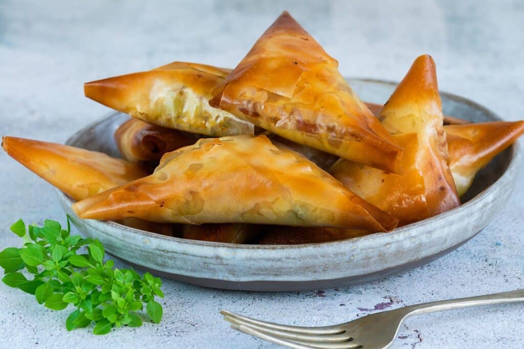Chicken samosas with almond and apricot - asian snack idea | Aux Fourneaux Samoussa chèvre miel cuisson au four