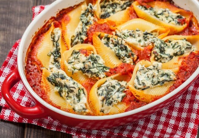 Pâtes conchiglioni farcies à la ricotta et aux épinards