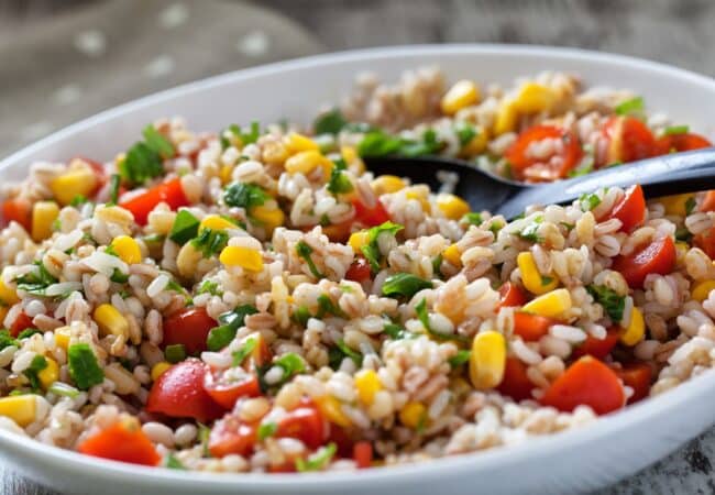 Salade de riz traditionnelle la vraie recette simple au thon, œufs et tomates Salade de riz traditionnelle la vraie recette simple au thon, œufs et tomates