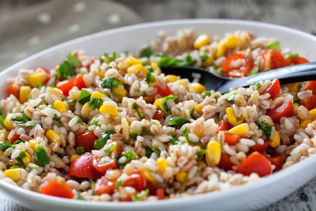 Fresh Orzo Salad With Tomatoes cors and Basil | Aux Fourneaux recette Salade de riz traditionnelle