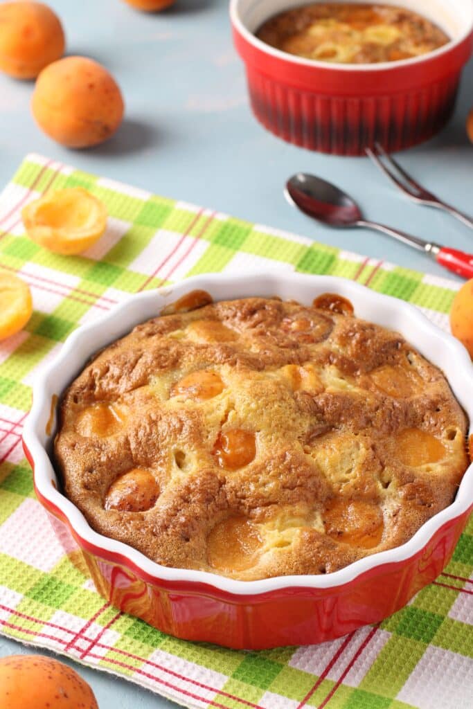 Clafoutis with apricots is a delicious French cuisine dessert Close-up | Aux Fourneaux Clafoutis aux abricots facile rapide prêt en 15 minutes